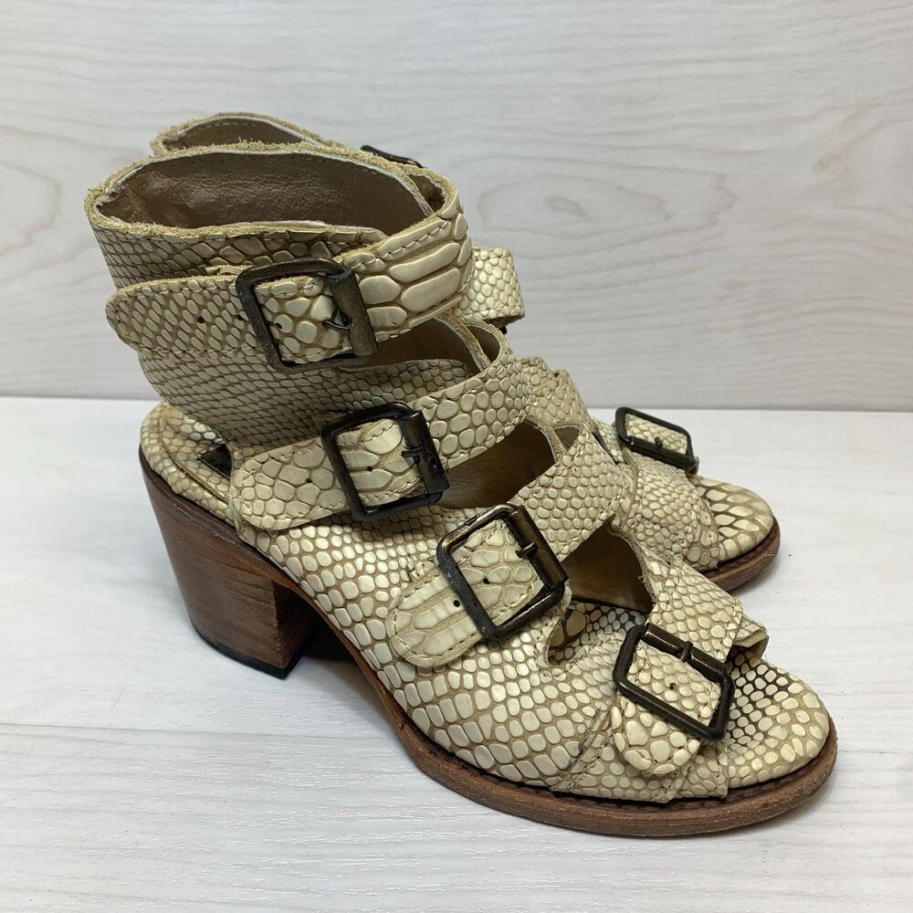 Freebird Quail Gladiator Sandals Women's Size 5 Beige Snake Print Buckle Straps‎